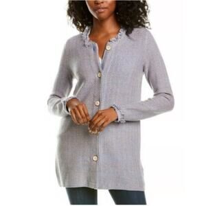J. McLaughlin Longer style Sweater, Size Large, Soft woven knit, Blue & Tan